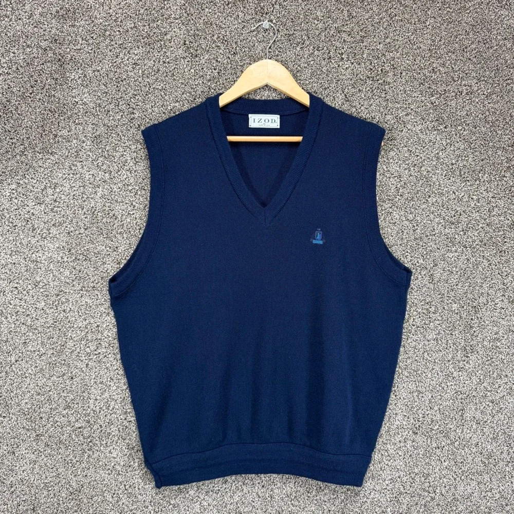 Vintage Izod Sweater Vest Mens XL Blue Acrylic V-Neck Golf Preppy Made In USA